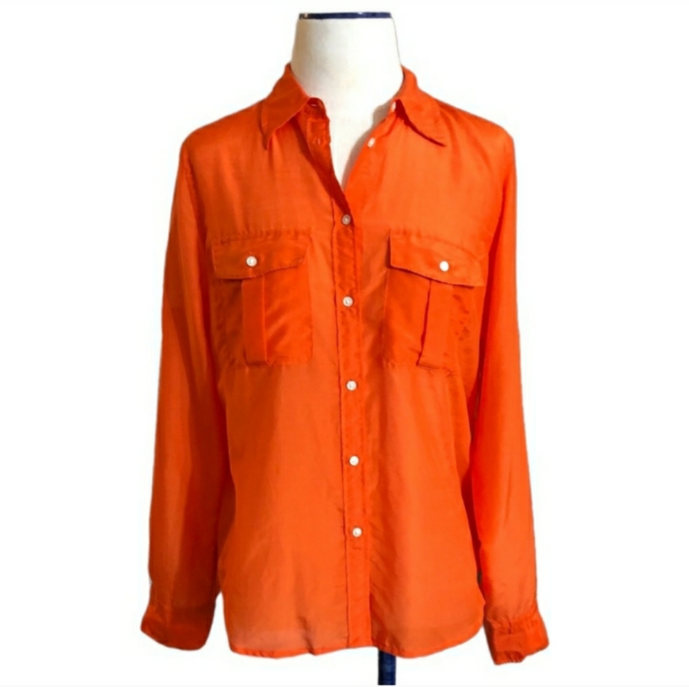 LAUREN RALPH LAUREN Orange Silk Blend Button Front Top Size Medium
